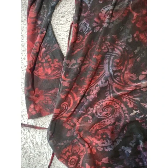 Vintage Y2K XL Red Black Whimsygoth Goth Tunic Front Tie Stretchy Long - Picture 15 of 16